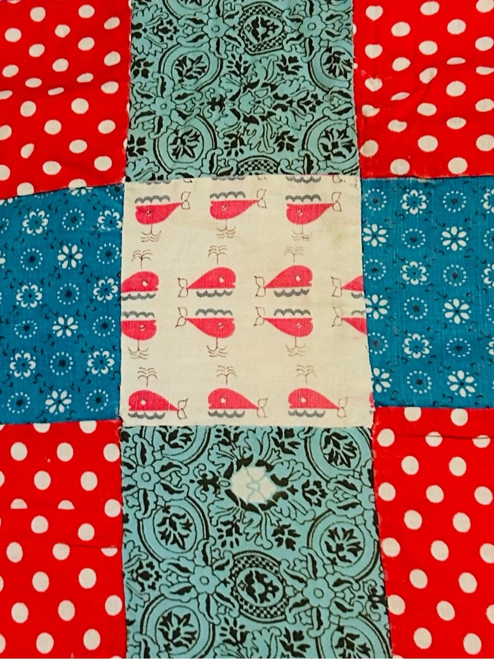 Whimsical Antique handmade cotton patchwork quilt rustic country folk art